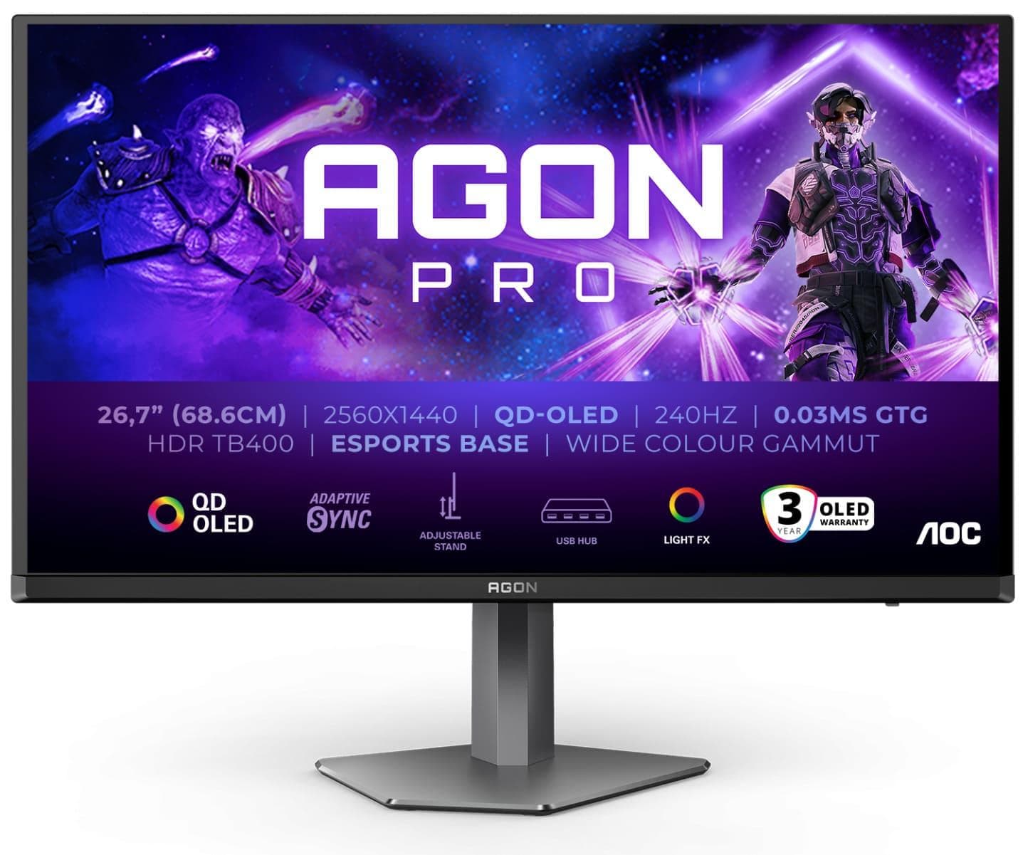 Монітор 26.5" AOC AGON Pro AG276QZD2 2560x1440 (QHD, 2K) QD-OLED 240 Hz