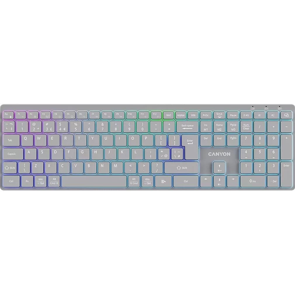 Клавіатура CANYON HKB-W11 UK/US RGB Dual Mode Wireless Grey