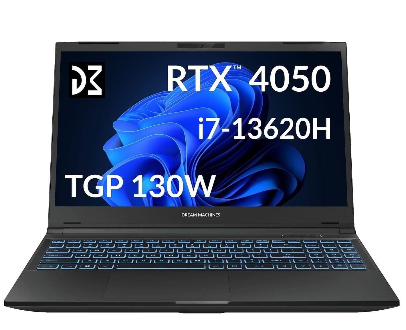 Ноутбук 15.6 Dream Machines RG4050-15UA61 1920x1080 IPS 144Hz/Intel Core i7-13620H/16GB/1TB/RTX 4050 6GB/DOS/Black