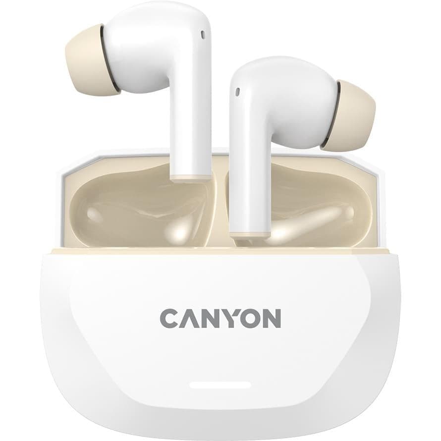 Навушники TWS CANYON HEXAGON 7 TWS ANC+ENC Wireless Charge White Beige