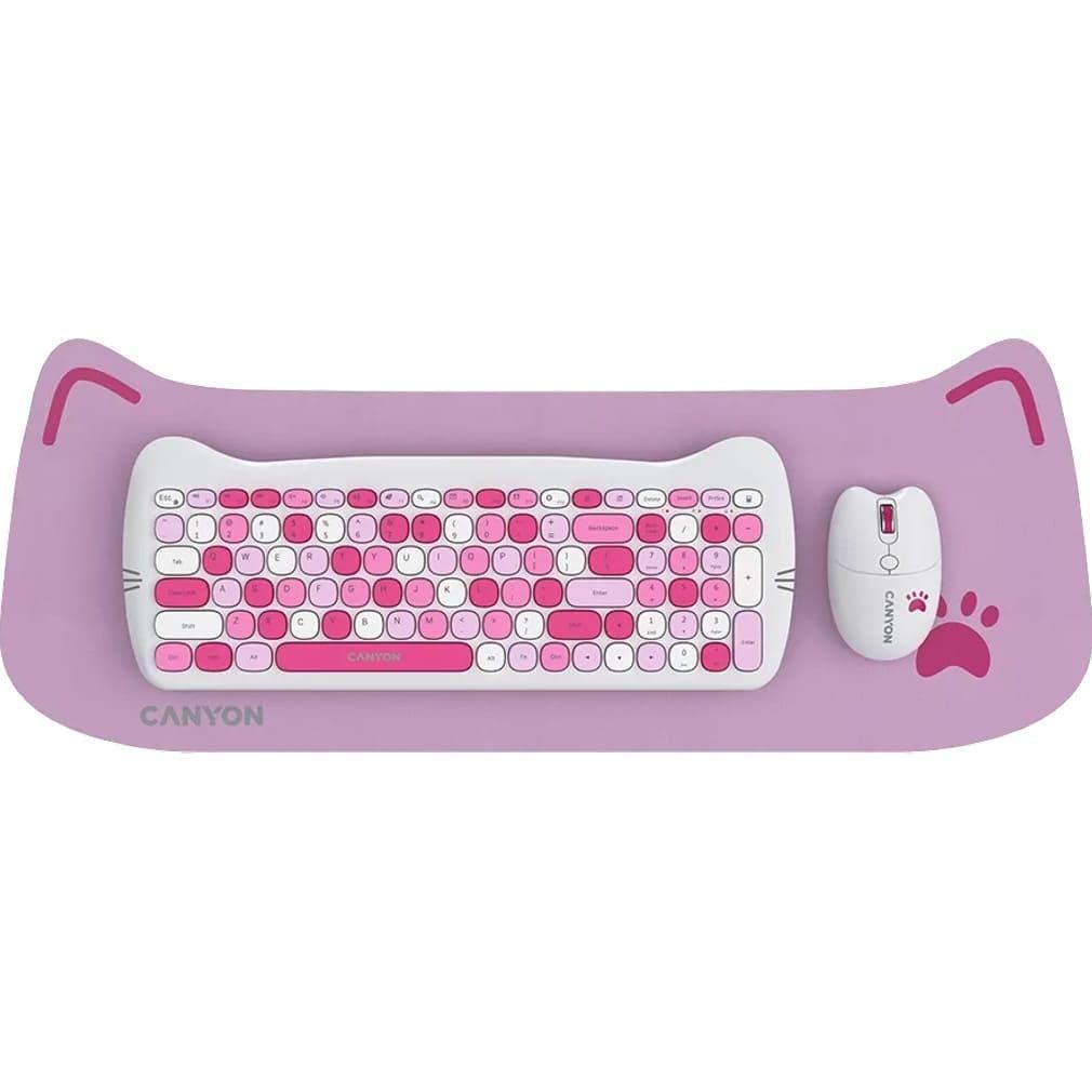 Комплект (Клавіатура та Миша) CANYON HSET-W6 EN Kitty Edition AAA+АА Wireless Pink